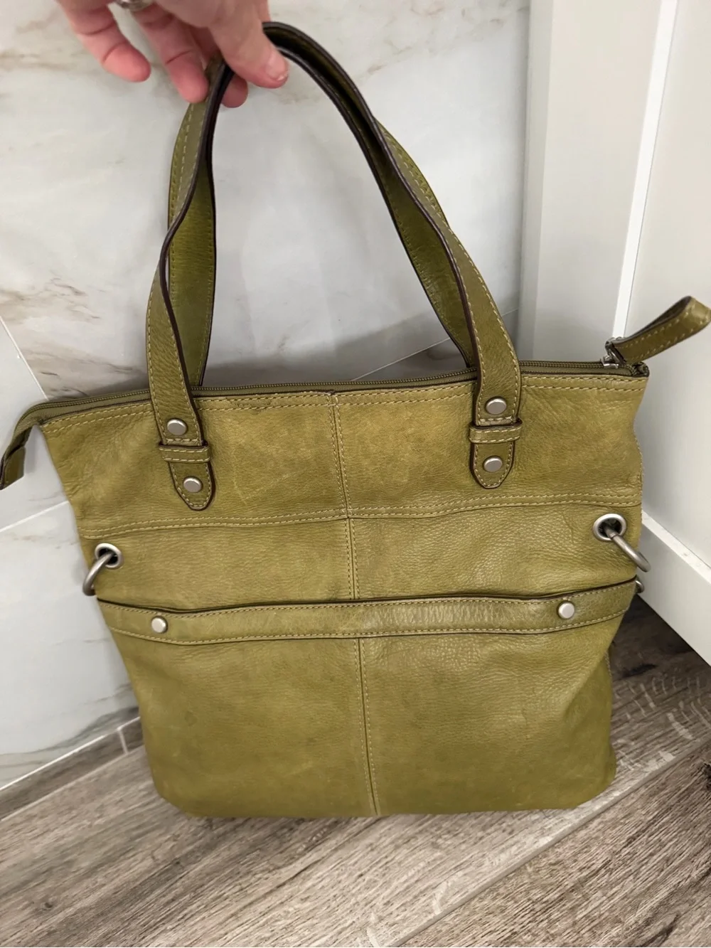 Olive Green Fossil Crossbody Shoulder Bag Zippers  - Women's Slouch Foldover